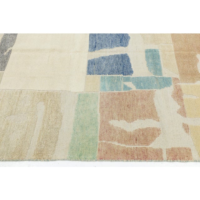 Contemporary Abstract Geometric Hand-Knotted Wool Rug in Soft Earth & Pastels For Sale - Image 4 of 12