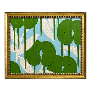 Ron Giusti Mini Orchid Light Blue Kelly Acrylic Painting For Sale