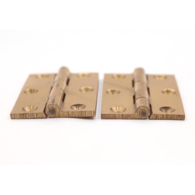 Traditional Pair of Vintage 1.75 X 2.5 In. Polished Brass Cabinet Door Hinges For Sale - Image 3 of 5