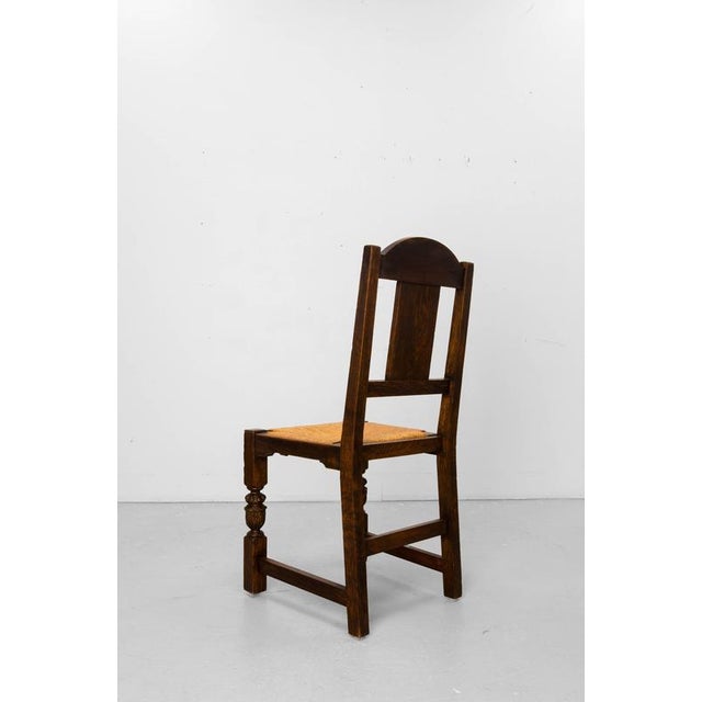 Vintage Spanish Oak Dining Chairs with Rush Seats, 1950, Set of 6 For Sale - Image 6 of 15