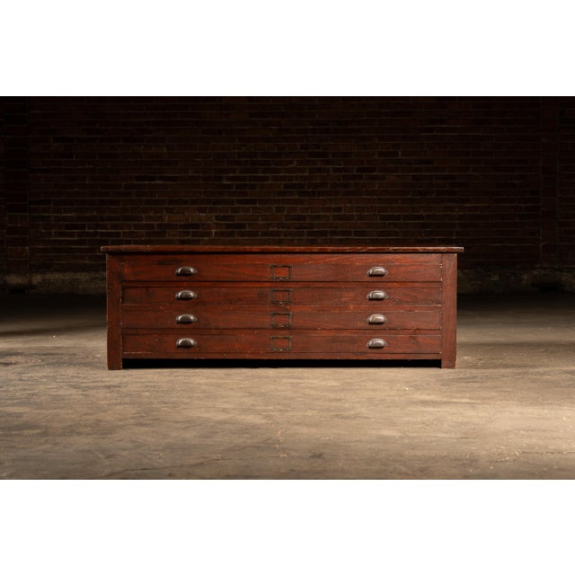 Industrial Early 20th Century Massive Antique Flat File in Mahogany Red For Sale - Image 3 of 10