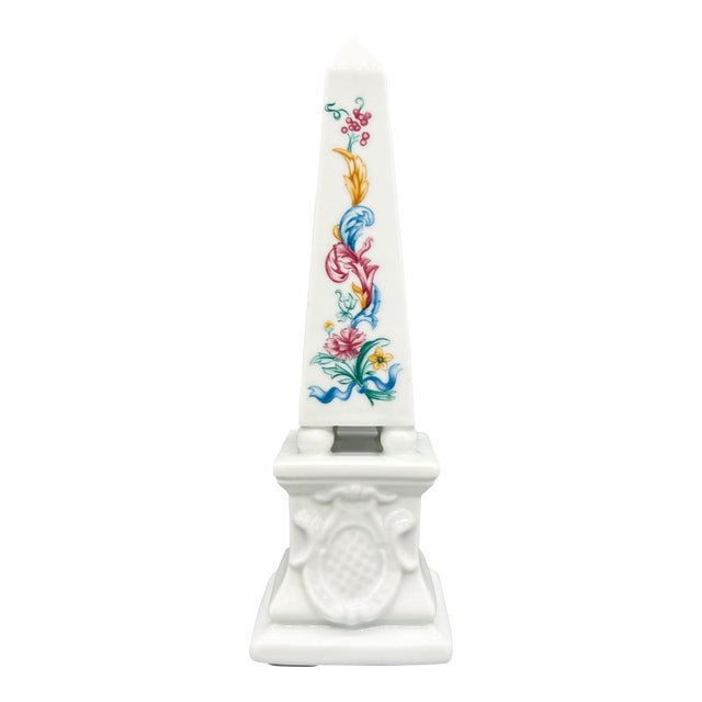 Vintage White Ceramic Obelisk With Colorful Floral Pattern For Sale