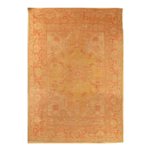 Antique Turkish Oushak Carpet, Handmade Oriental Rug, Gold, Taupe, Shrimp Coral