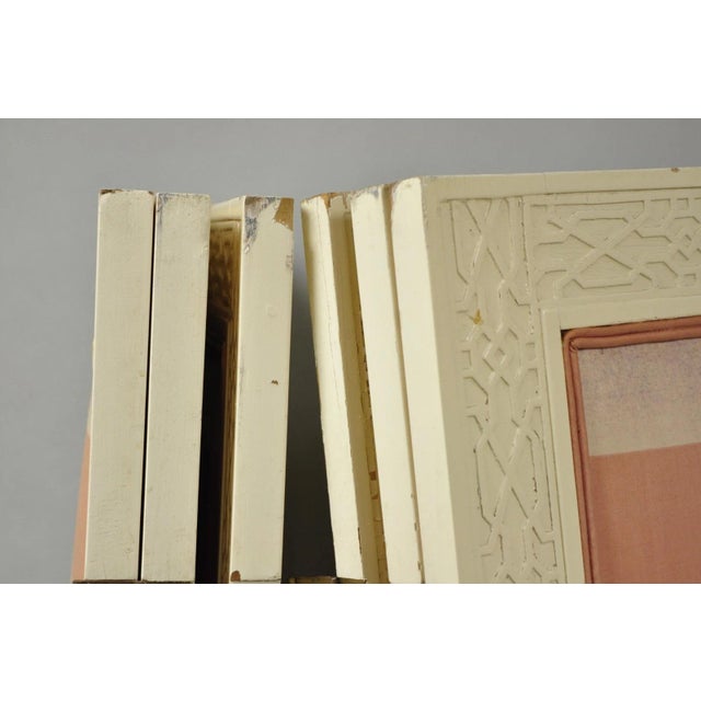 Vintage Oriental Fretwork Bone Lacquer Upholstered 6 Panel Room Divider Screen For Sale - Image 16 of 18