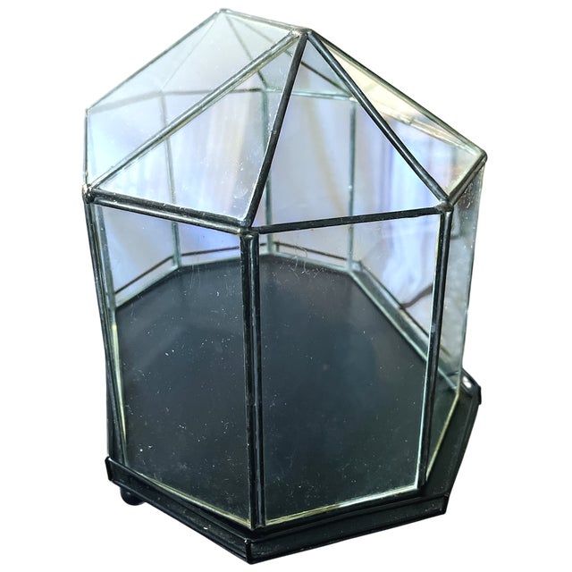 Contemporary Vintage Glass & Metal Cloche Style Tabletop Greenhouse / Terrarium For Sale - Image 3 of 7
