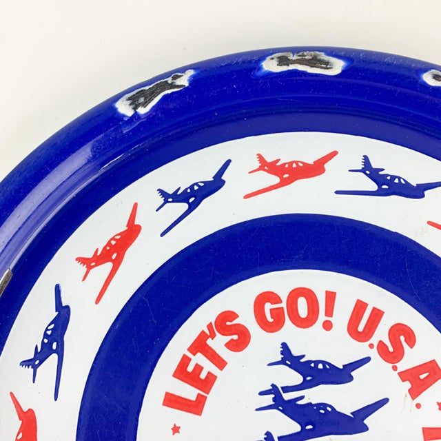 Vintage Patriotic u.s.a. Ww II Porcelain Navy Flyer Pilot Airplane War Time Tray For Sale - Image 11 of 11