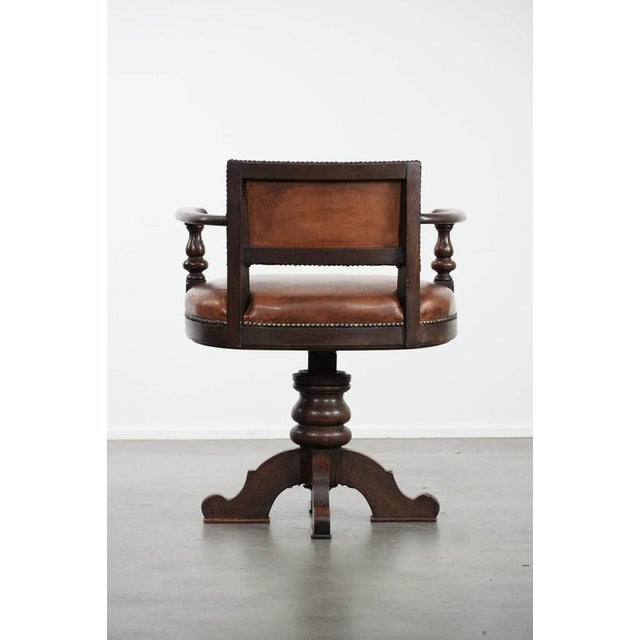 Antique Desk Armchair in Sheepskin Leather, 1800s For Sale - Image 4 of 16