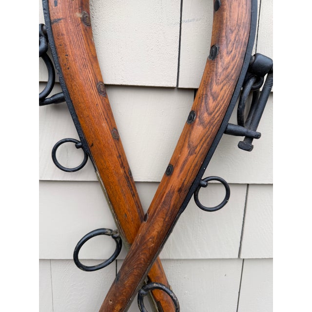 Antique u.s. Hame Co. Buffalo Ny Mule Hames – Original Wooden & Iron Harness Pair c.1900–1925 – Rustic Farmhouse Wall Decor For Sale - Image 18 of 18