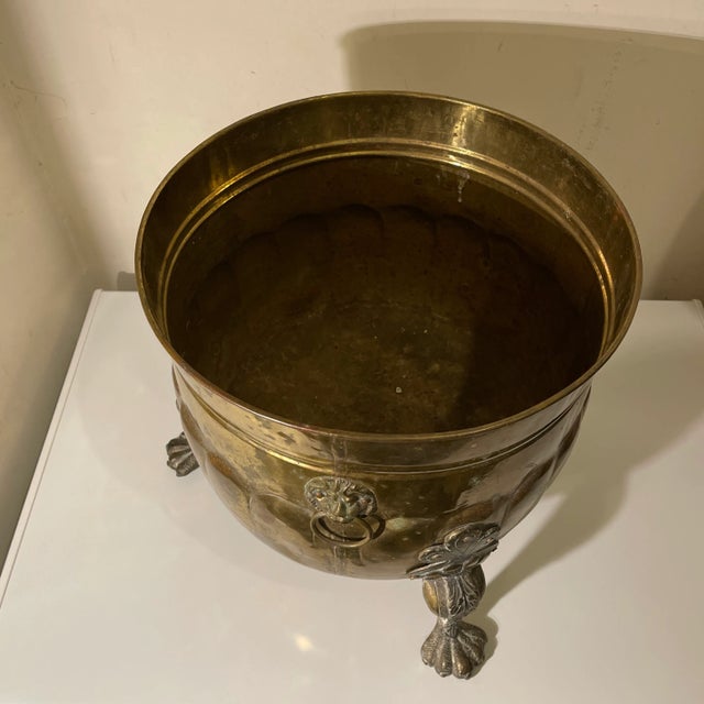 Antique Brass Jardiniere or Fireplace Peat Bucket For Sale - Image 4 of 5