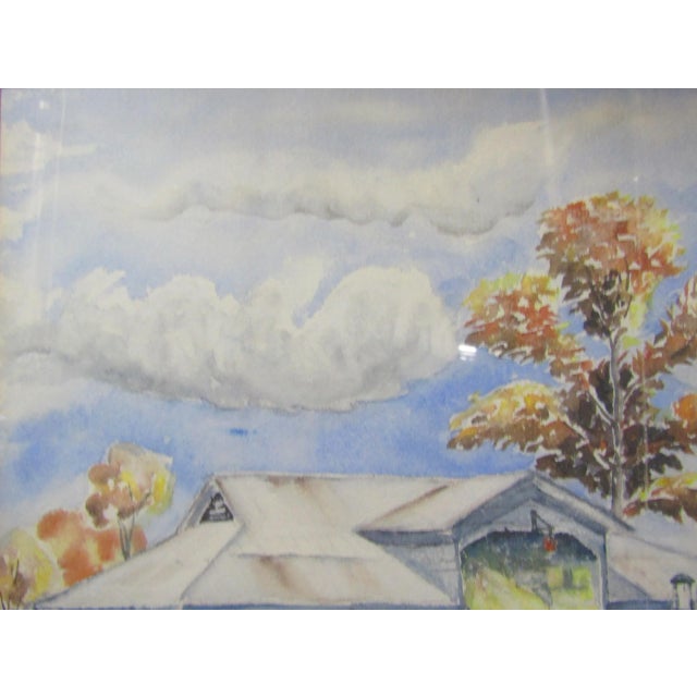 Paper Vintage Watercolor Painting Old Country House/Barn by Norman (1963) For Sale - Image 7 of 9