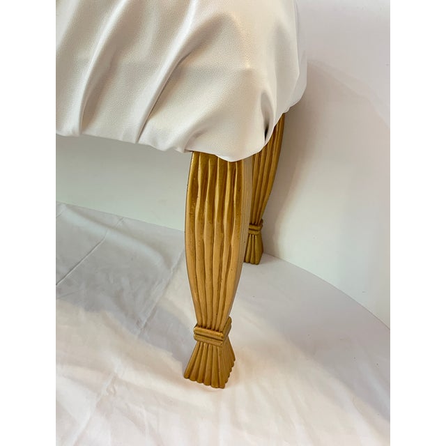 Large White Leather Gold Wood Bench For Sale - Image 12 of 12
