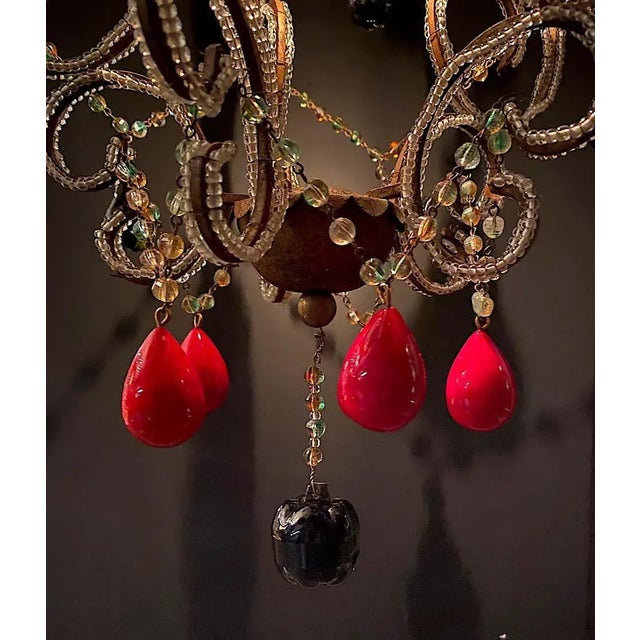 Gold 1950s Italian Hollywood Regency Pendant Light With Venetian Fruits & Beads For Sale - Image 8 of 13