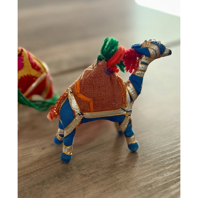 Yellow Vintage Hand-Crafted Stuffed Raj Cotton Embroidered Camel Toys/Ornaments Made in India For Sale - Image 8 of 10