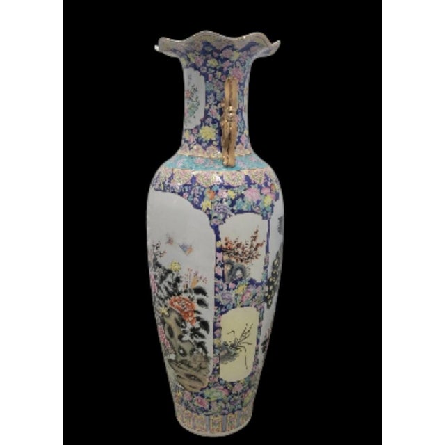 Monumental Palace Sized Porcelain Vintage Chinoiserie Famille Rose Giant Floor Vase Room Decor For Sale In West Palm - Image 6 of 14