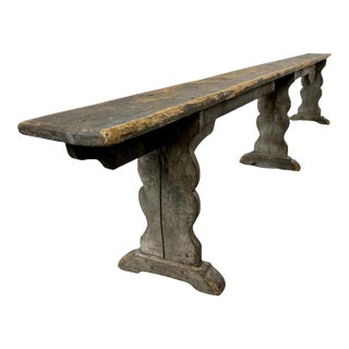 Rustic Country Bench With Faded Gray Paint For Sale