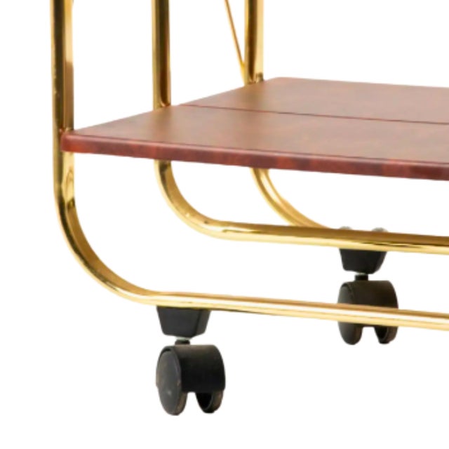Mid-Century Modern Vintage Folding Bar Cart in Brass and Faux Burl Wood, 1970s For Sale - Image 3 of 9