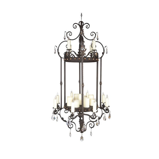 French Country Vintage Wrought Iron and Crystal Chandelier by Ashore Lighting For Sale - Image 3 of 17