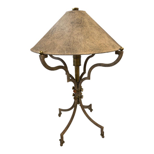 Unique Metal Table Lamp With Brass Accents by Designer Charles Hart For Sale