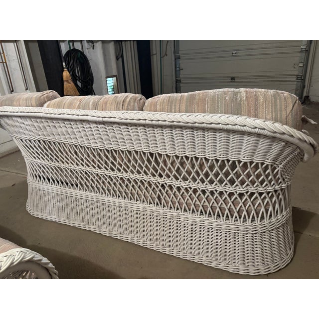 Nautical Vintage Henry Link Attributed Wicker Sofa and Loveseat For Sale - Image 3 of 8
