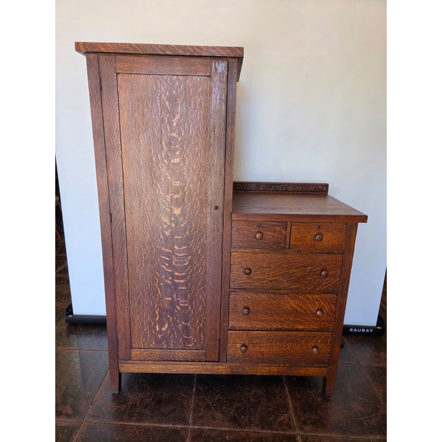 Auburn Mission Arts & Crafts Chifferobe Dresser Armoire Combo For Sale - Image 8 of 10