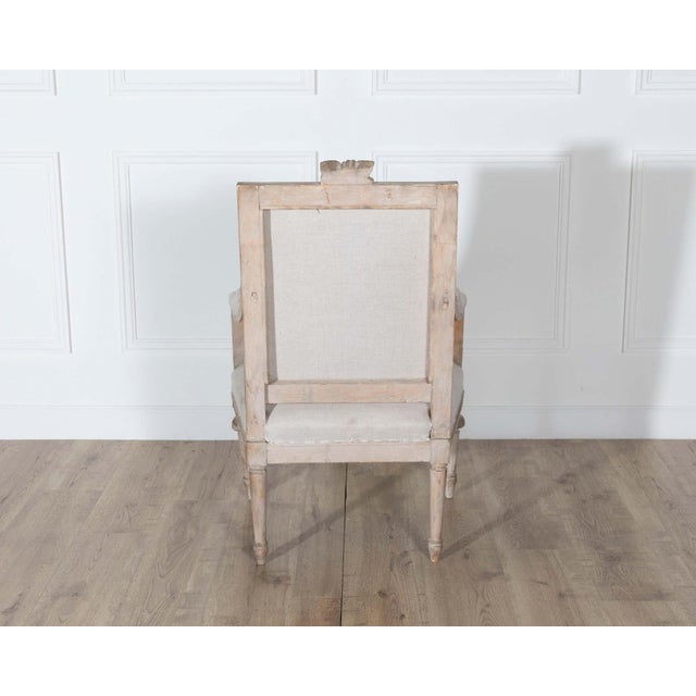 Linen Pair of Early 20th Century Swedish Gustavian Style Carved Armchairs For Sale - Image 8 of 9