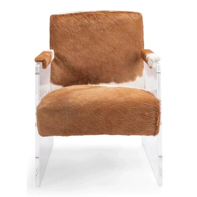 Pair of Cowhide and Lucite Armchairs For Sale In Raleigh - Image 6 of 11