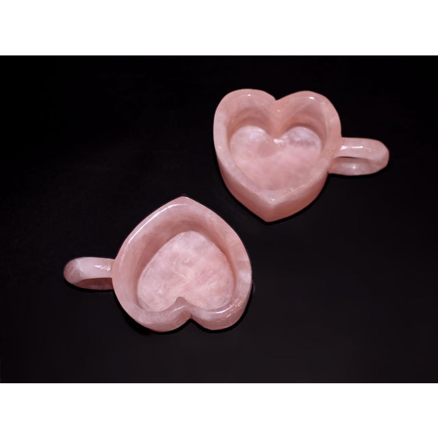 Valentine's Natural Rose Quartz Pink Heart Shaped Cups Pair For Sale - Image 10 of 13
