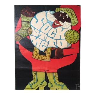 Vintage Mid-Century "Sock It to Me" Soul Santa Christmas Poster For Sale