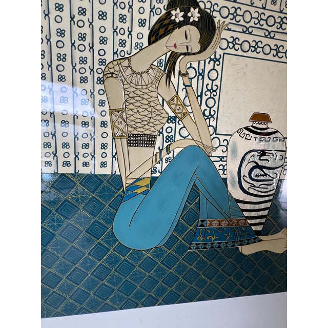 Vintage 1980s Postmodern Ting Shao Kuang Style Chinese Modern Large Wall Art Painting 36 X 36 For Sale In Palm Springs - Image 6 of 11