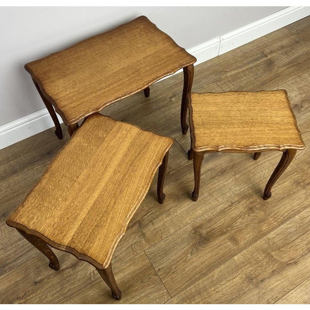 Wood Vintage French Louis Oak Nesting Tables, Set of 3 For Sale - Image 7 of 13