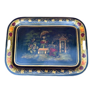 Antique Hand Stenciled and Painted Tole Tray For Sale