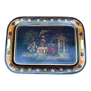 Antique Hand Stenciled and Painted Tole Tray