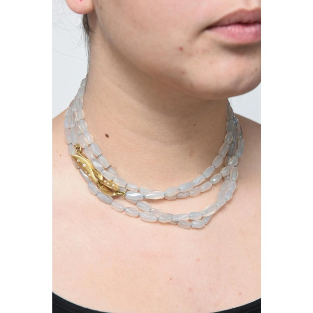 Marlene Stowe Chalcedony Bead Diamond Gold Clasp Necklace For Sale - Image 4 of 12