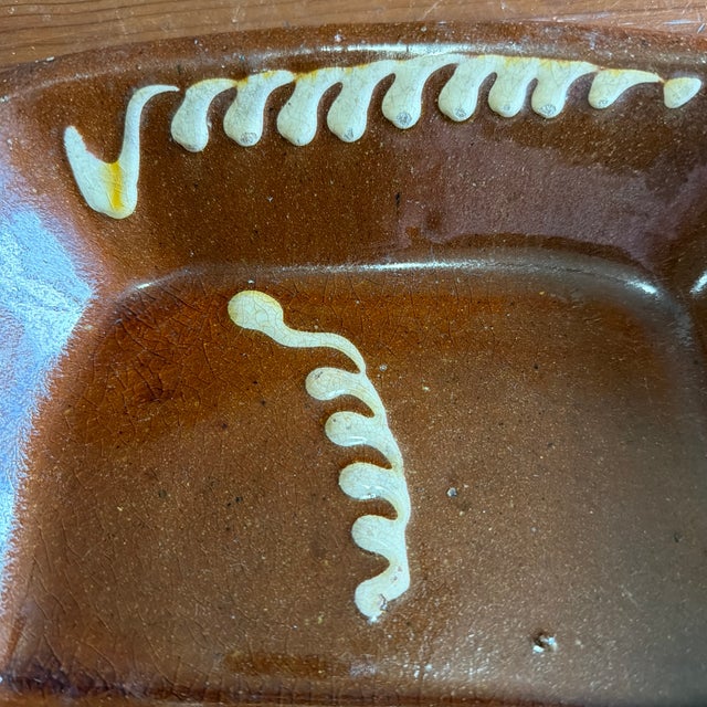 Maroon Antique English Slipware Decorated Redware Divided Dish, 19th Century For Sale - Image 8 of 12