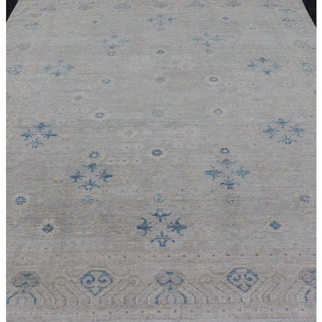 Modern All-Over Floral Oushak With Light Gray Background and Neutral Colors For Sale - Image 4 of 12