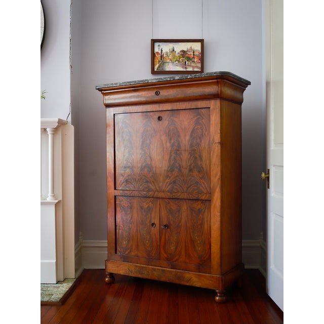 Louis Philippe 19th C French Louis Philippe Secretary Desk, Secretaire À Abattant With Black Marble Top For Sale - Image 4 of 18