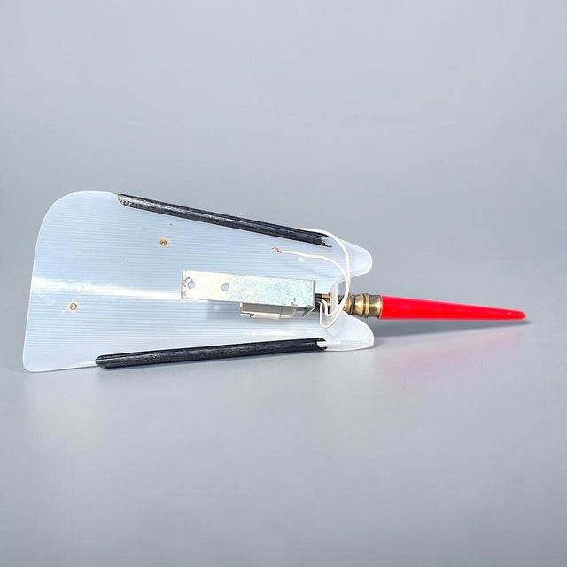 Red Mid-Century Modern Rocabilly White Ribbed Acrylic Glass Sconce, 1960s For Sale - Image 8 of 11