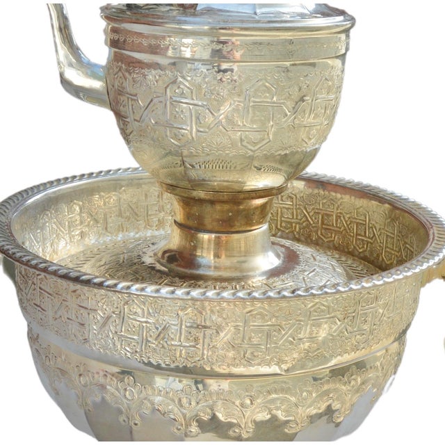 Moroccan Mid 20th Century Moorish-Patterned & Engraved Kettle & Wash Basin Set- 3 PCS For Sale - Image 3 of 8