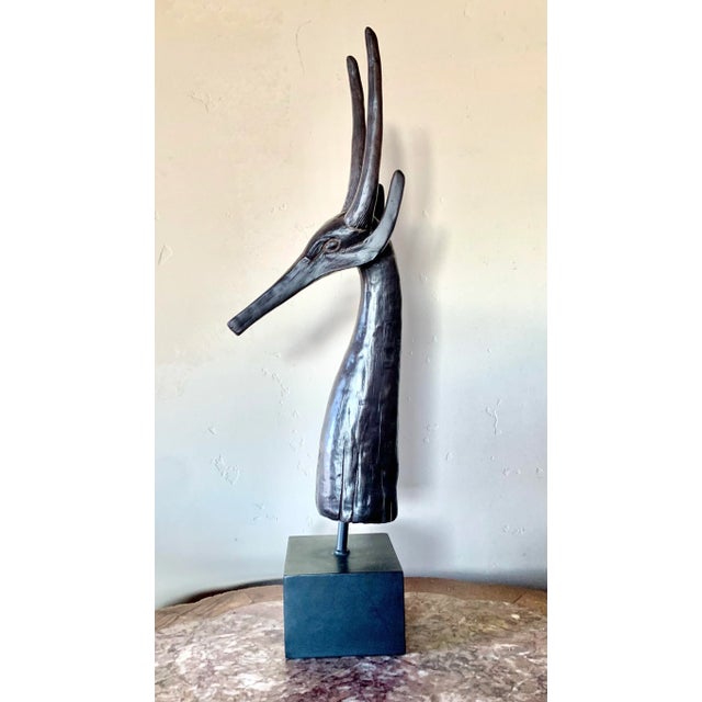 Metal Large Wooden Antelope Figure on Metal Stand-27” Tall For Sale - Image 7 of 7