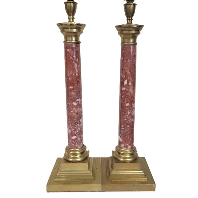 Early 20th Century Antique French Grand Tour Bronze & Red Breccia Marble Vendome Column Lamps - Pair For Sale - Image 5 of 17