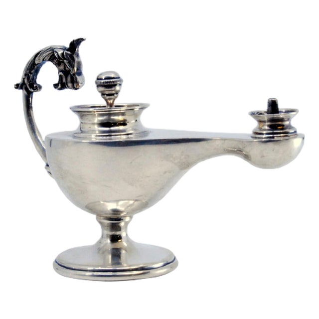 Silver Lamp with Embossed Animal Head Handle For Sale