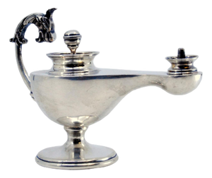 Silver Lamp with Embossed Animal Head Handle
