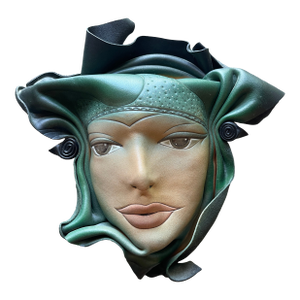Vintage Doug Gibson Signed Hand Formed Painted Leather Face Sculpture Postmodern Wall Mask