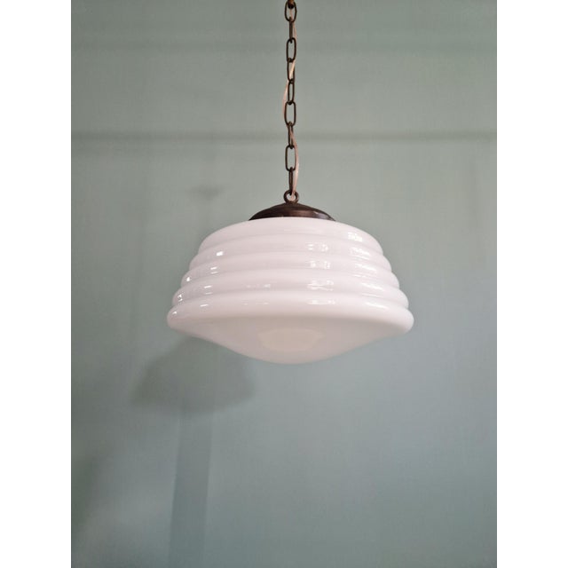 1920s Art Deco Pendant Light in White Opaline Glass, 1920s For Sale - Image 5 of 12