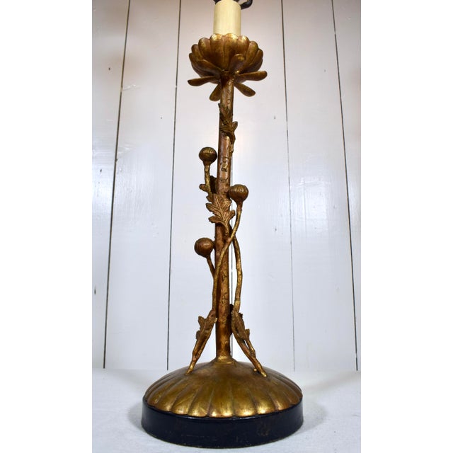 Mid-Century Modern Gilt Metal Lotus Table Lamp With New Shade, Italy For Sale In Philadelphia - Image 6 of 8