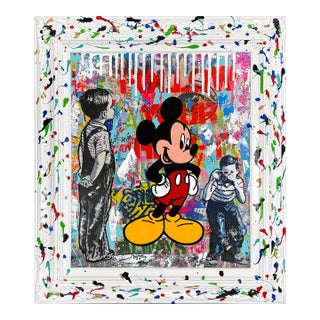 Jozza, Spotlight Mickey, Unique Mixed Media on Canvas With Painted Frame, 31 X 27 In. For Sale