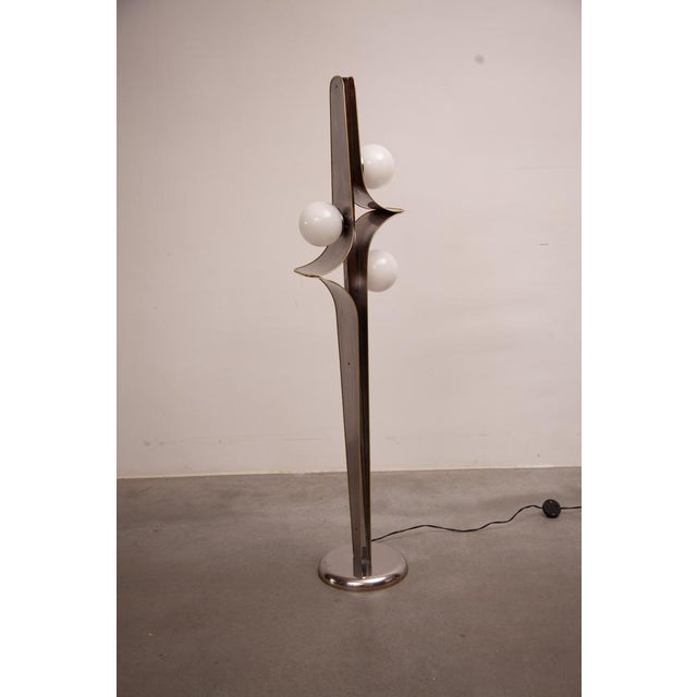 1960s Vintage Floor Lamp in Brushed Metal and Opaline, 1969 For Sale - Image 5 of 17