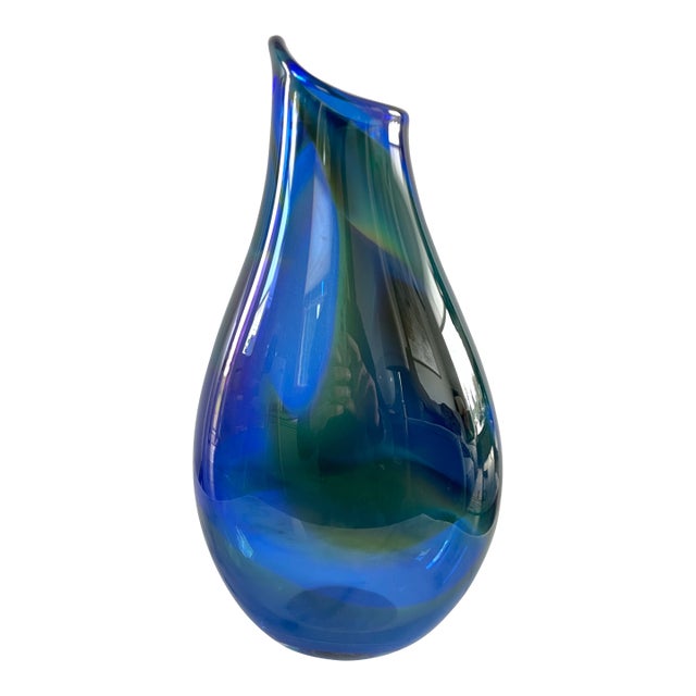 Signed James Kingwell Icefire Art Glass Vase in Blue Green & Purple For Sale