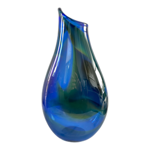 Signed James Kingwell Icefire Art Glass Vase in Blue Green & Purple