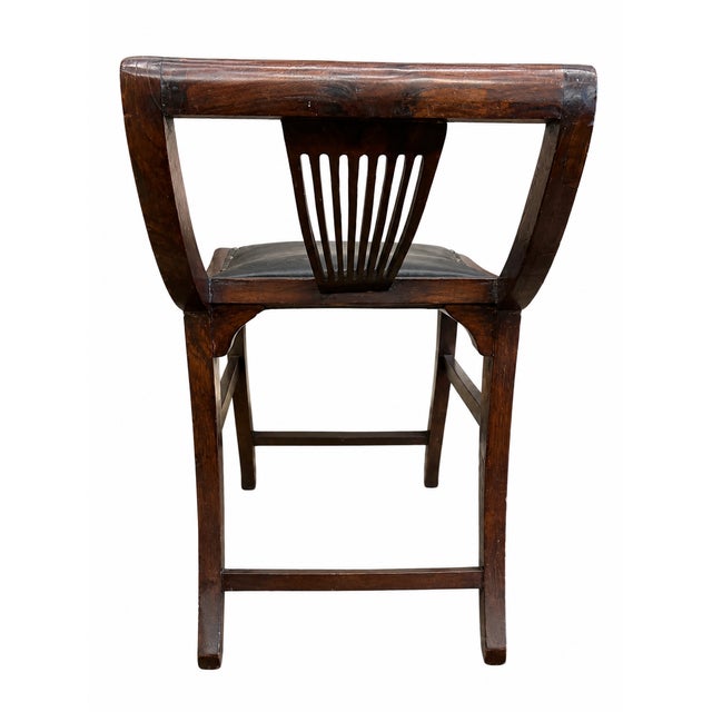 Vintage Campaign Style Saddle Bench Stool With Black Leather Seat & Nailhead Trim For Sale - Image 4 of 7